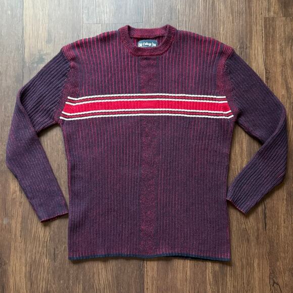 Old College Inn Vintage Maroon Navy Stripe Cotton Sweater Men’s Large - Picture 1 of 8